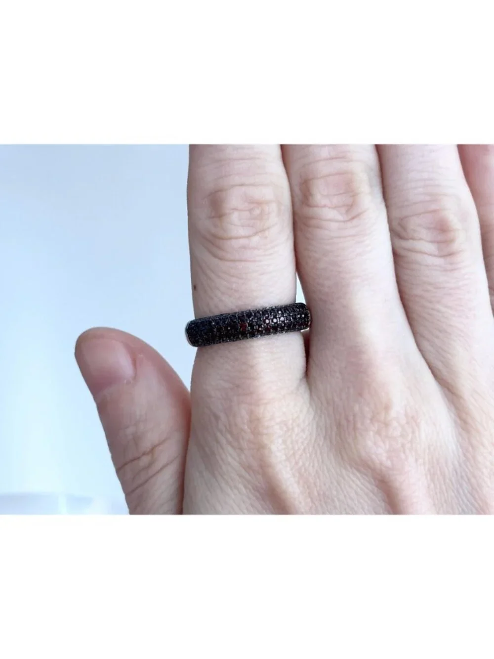 Minimalist Garnet Gemstone Pave Band Sterling Silver 925 Vintage Ring - sz 8